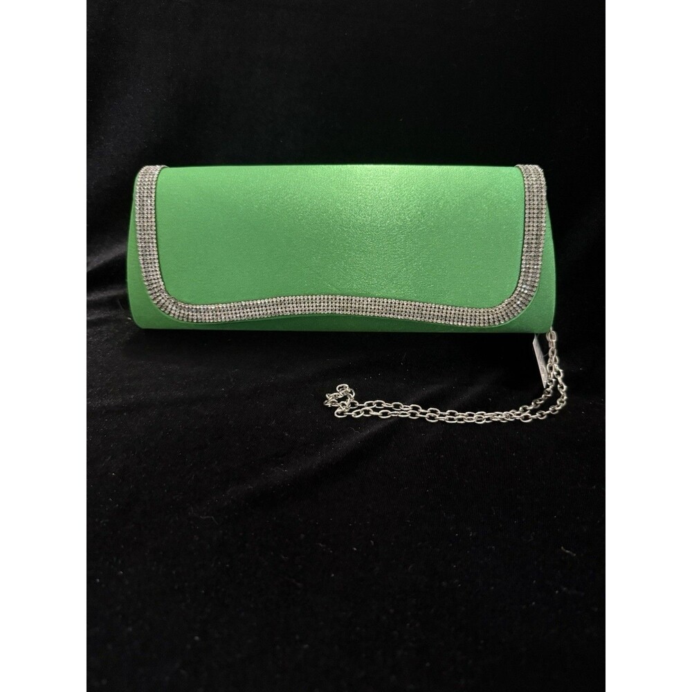 Small Green Rhinestone Flap Clutch Evening Bag Handbag Formal Chain Silver
